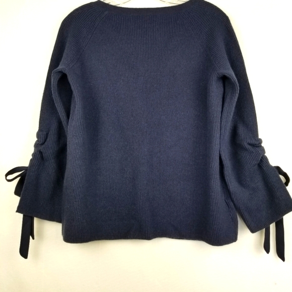 New Ann Taylor Navy Blue Wool Bow Tie Cuff Ribbed Sweater Size Small - Picture 7 of 11